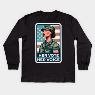 Her Vote, Her Voice - Patriotic Military Female in Politics Kids Long Sleeve T-Shirt